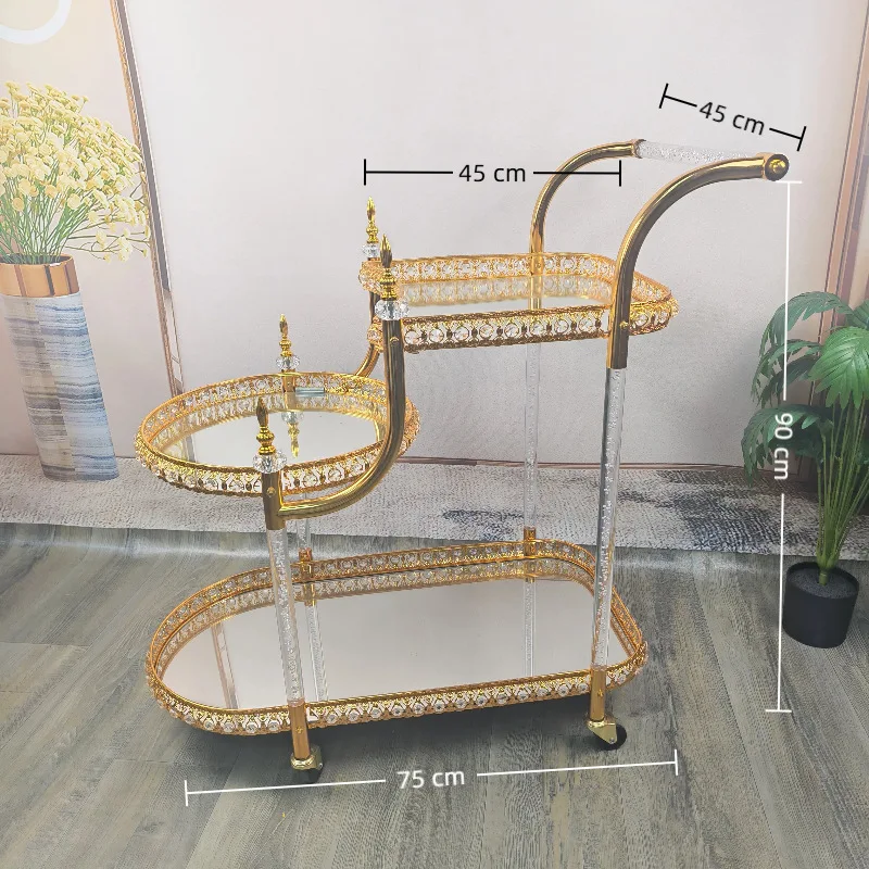 Middle East food truck trolley high-end metal glass light luxury retro food delivery dessert cart red wine mobile