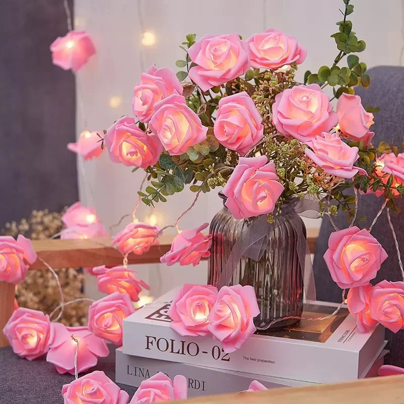 1 Set 3 Meters 20leds Rose Flower String Lights Battery Operated Romantic Red Pink White Rose Lights Artificial Flowers Led Lamp