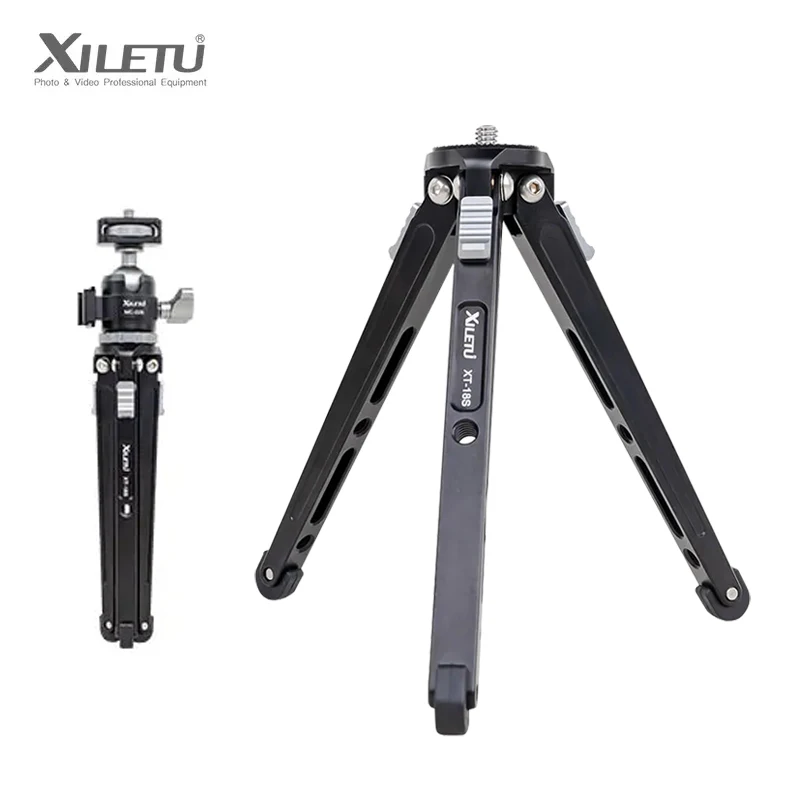 XILETU Mini statyw ręczny ze stopu aluminium z głowicą do zimnej stopki Statyw do selfie na biurko do mikro pojedynczej kamery Telefon Video Vlog Shootin