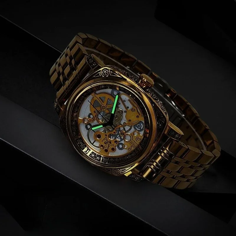 2025 ساعات كلاسيكية للرجال من أفضل العلامات التجارية المنحوتة المصنوعة بحزام فولاذي ساعات كوارتز مقاومة للماء للرجال