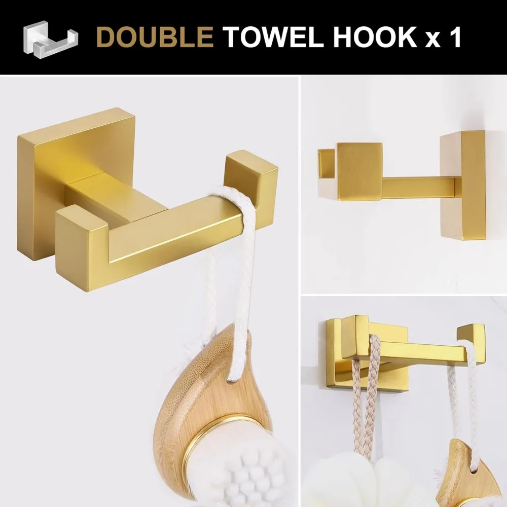 Gold Wall Mounted Towel Bar Set, 5-Piece Bathroom Hardware Collection with Towel Rack and Holder