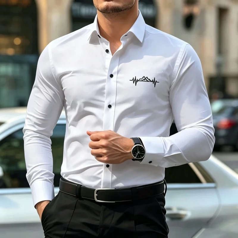 2026 Hot Selling Light Luxury Men's Shirt Printed White Shirt Business Casual Fashion Collar Design Outdoor Casual Men's Top