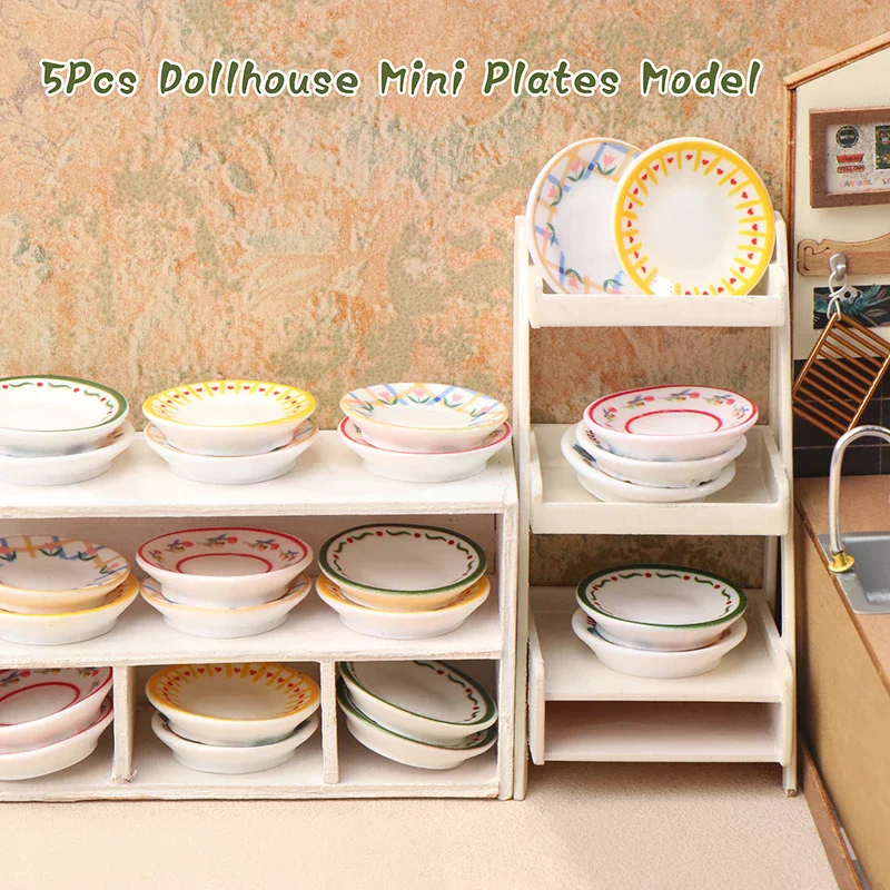 5 pçs 1/12 casa de bonecas mini placas simulação pratos modelo acessórios cozinha para casa boneca decoração crianças fingir jogar brinquedos
