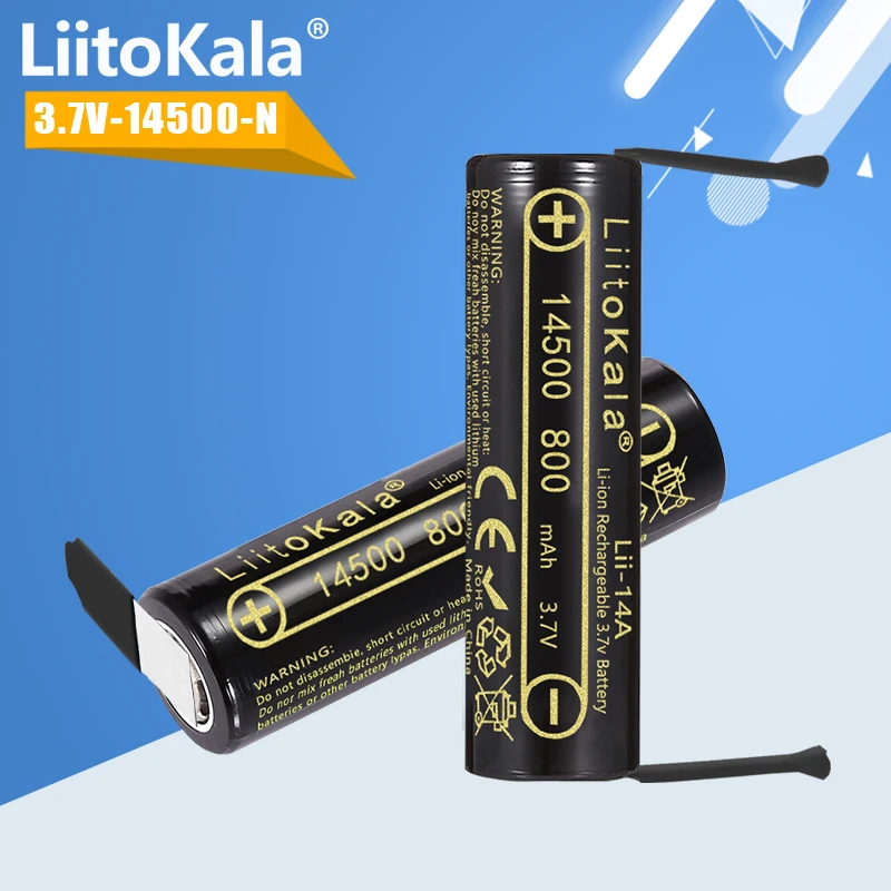 1-20pcs LiitoKala 14A-N 3.7V 800mAh real capacity Li-Ion Rechargeable Battery for flashlight/remote control/14500+Nickel