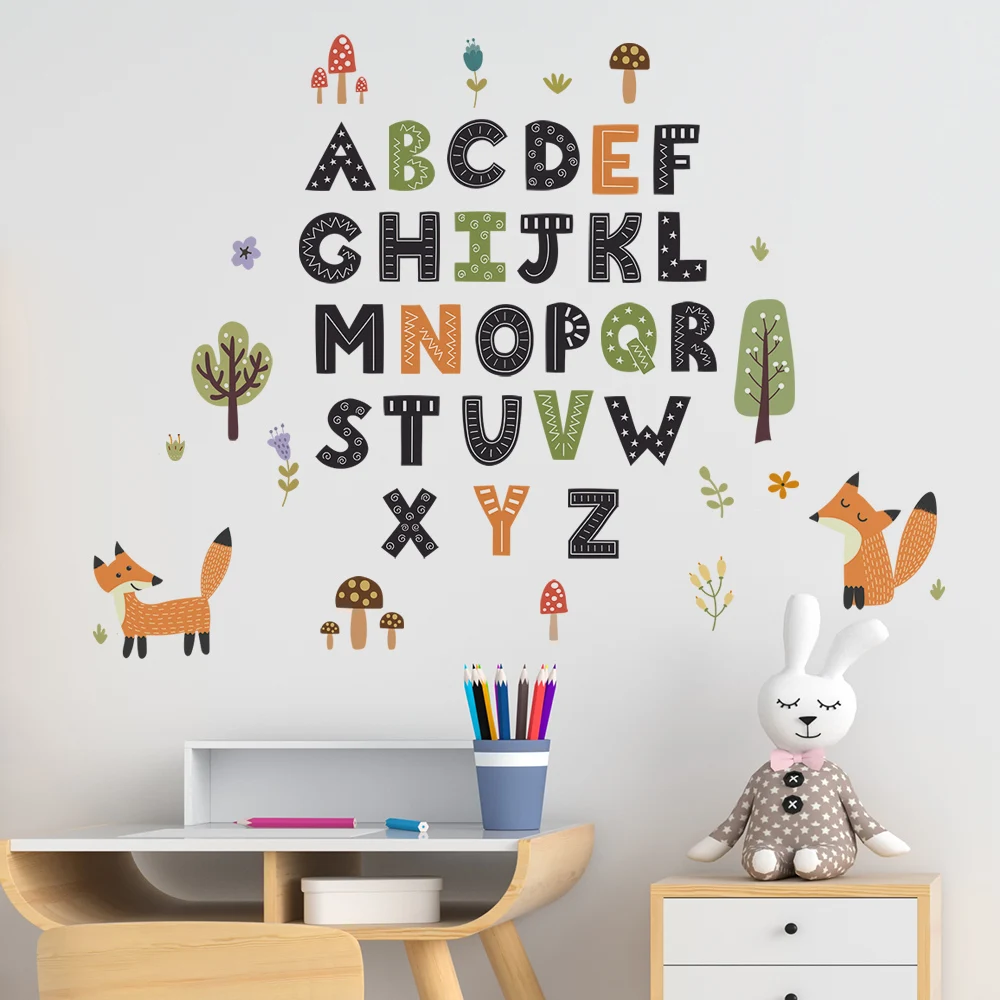 Cartoon English Alphabet Wall Stickers for Classroom Kids Bedroom Decor Eco-friendly PVC Wall Decals Home Decoration Art Murals