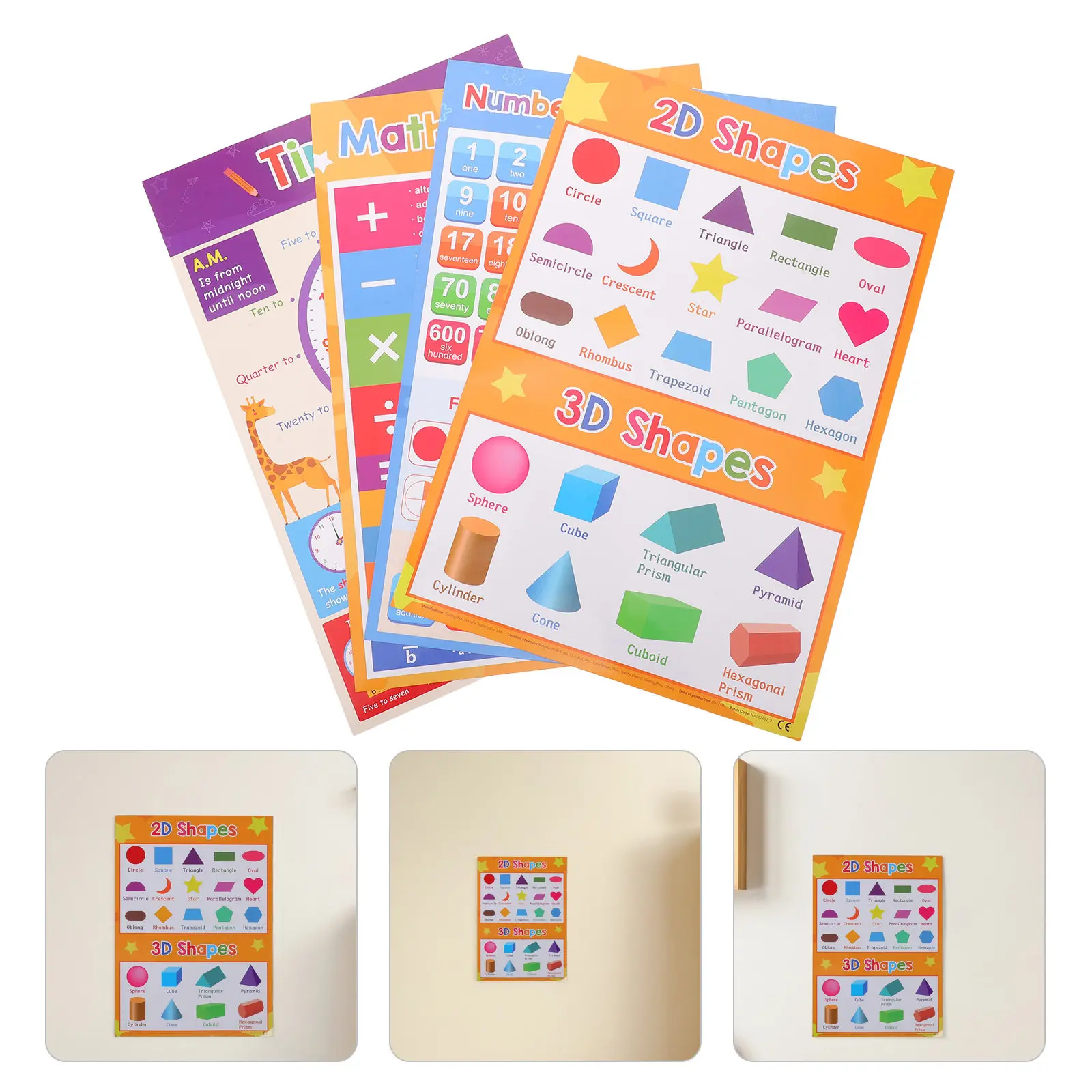 

Набор из 4 двусторонних водонепроницаемых обучающих карточек формата А3 для малышей - постеры для изучения математики в детском саду и домашнем обучении