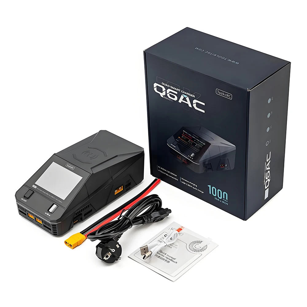 

ToolkitRC Q6AC AC 400W/ DC 1000W 4CH Independent Charger / 10W Wireless Charger For RC Lipo LiFe NiMH Mobile Charger