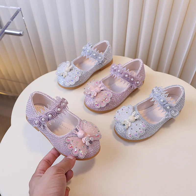 

2026 Spring Autumn Girls Princess Dress Shoes Hot Sale Wedding Party Kids Leather Shoes Causal Comfortable Children Flat Shoes