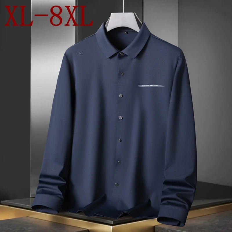 

8XL 7XL 6XL 2025 New Autumn High End Luxury Shirt Man Clothing Business Casual Mens Shirts Long Sleeve Loose camisas de hombre