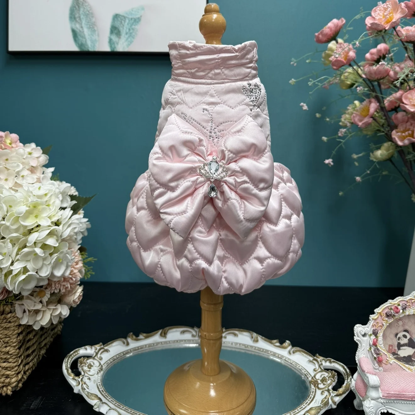 

Зимняя толстая теплая одежда для собак из чистого хлопка, розовое платье ручной работы с хлопковой подкладкой для маленьких и средних собак, пальто чихуахуа, юбка для щенка