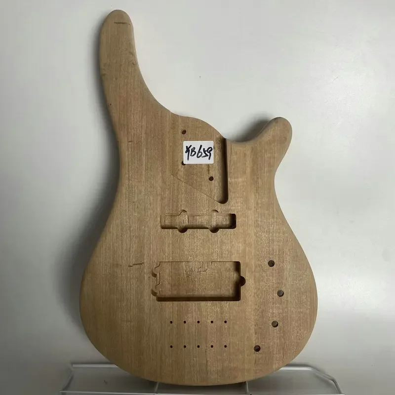 YB659 Natural Solid Redwood Ative Pickups Model Electric Bass 5 Strings Unfinished Body No Paints for Replacement and DIY