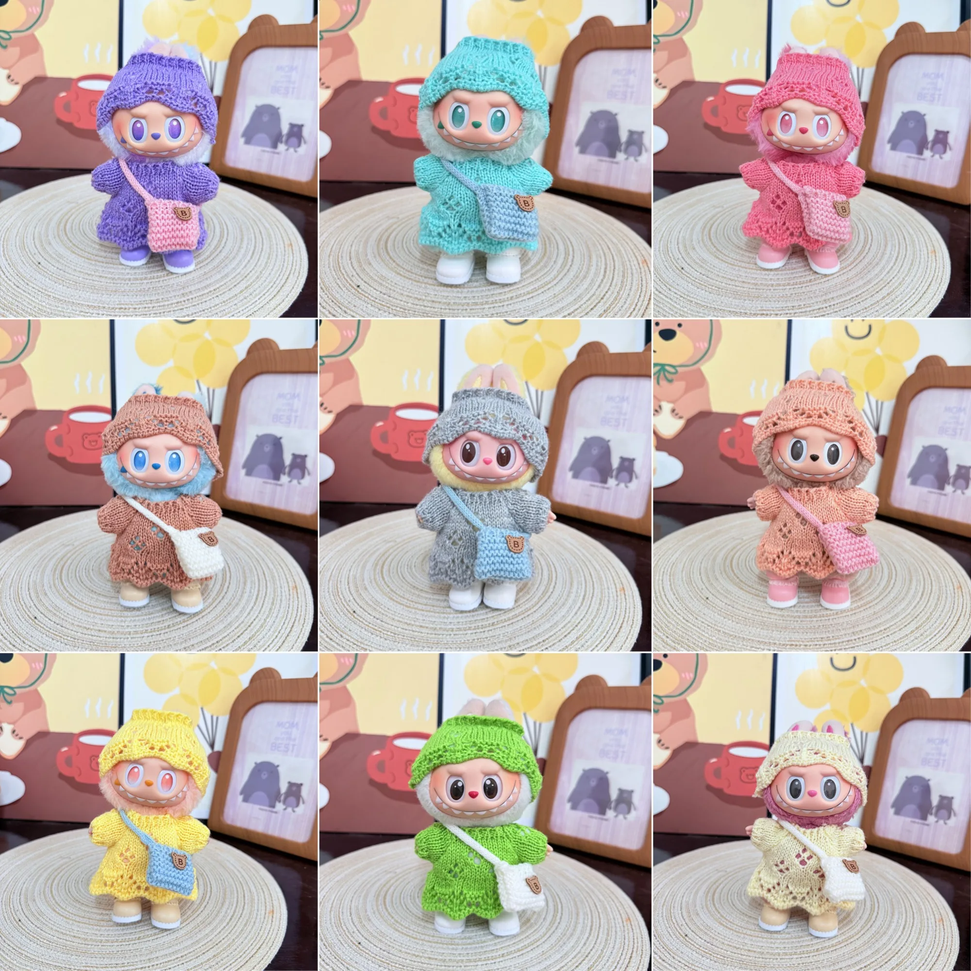 

Clothes For Labubu Flower Shadow Weaving Set 1st 2nd 3rd Gen 17cm Labubu Sitting Party Colorful Outfit Accessories