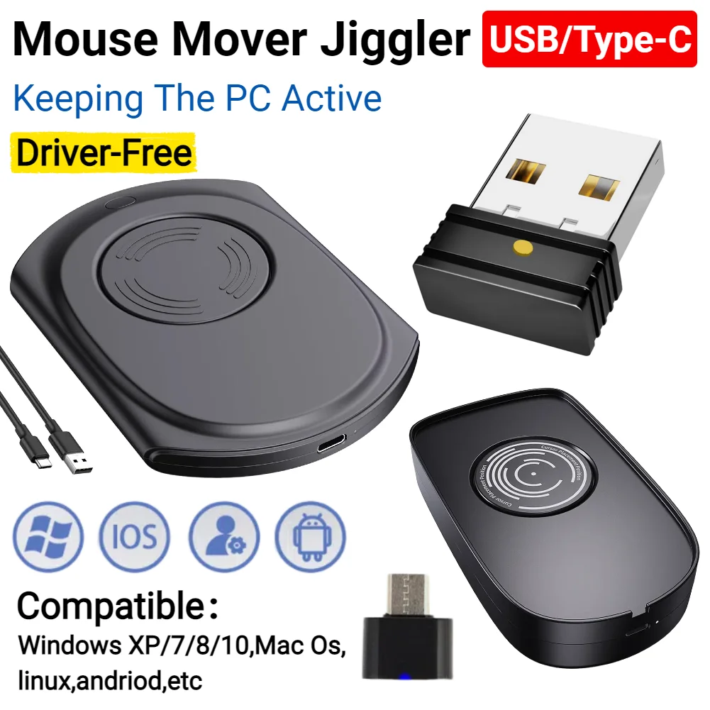 ماوس Jiggler فائق النحافة 20 ديسيبل محرك ماوس هادئ وغير قابل للاكتشاف مع مفتاح تشغيل/إيقاف ماوس متذبذب لإيقاظ الكمبيوتر