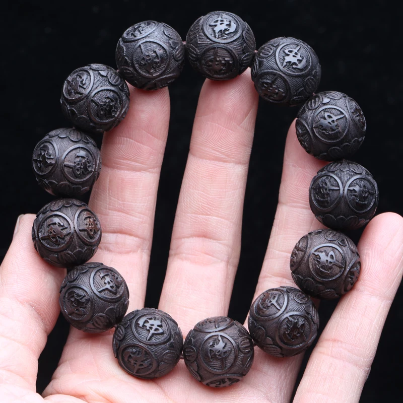 Ebony Beads Wood Carving Beaded Amulet Pendant Buddhist Buddha Statues Lucky Amulet Carving Wooden Artifact Bracelet