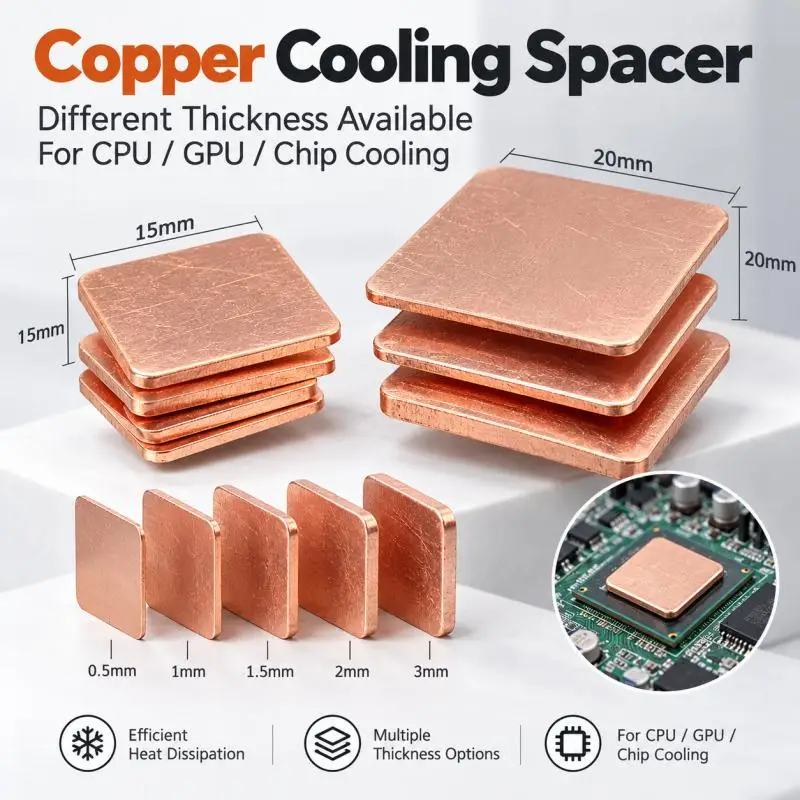 1/2/3Pcs Laptop Coppers Shim Thermal Pad 0.3-2mm Heatsink Sheet for GPU CPU VGA RAM Cooling 15x15/20x20mm