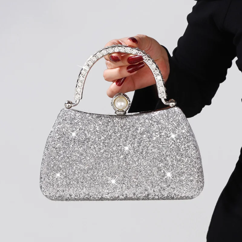 

Lady Rhinestone Shiny Clutch Bag Stylies Sparkling Sequins Wavy Full Diamond Handbag for Evening Wedding Dinner Dress Bag Chain