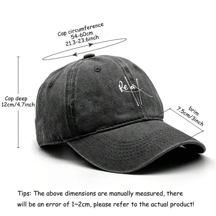 

Relax Print Snapback Baseball Cap Casual Sunshade Slouchy Adjustable Hat For Outdoor Sports Daily Wear
