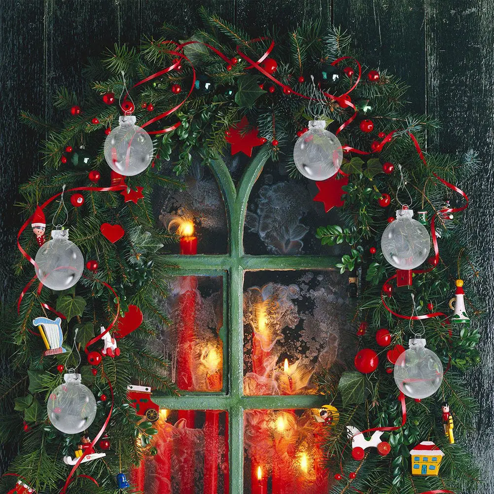24Pcs Transparent Clear Flat Oval Plastic Ornaments Fillable Hanging Baubles for Christmas Decor DIY Crafting Table Window Tree