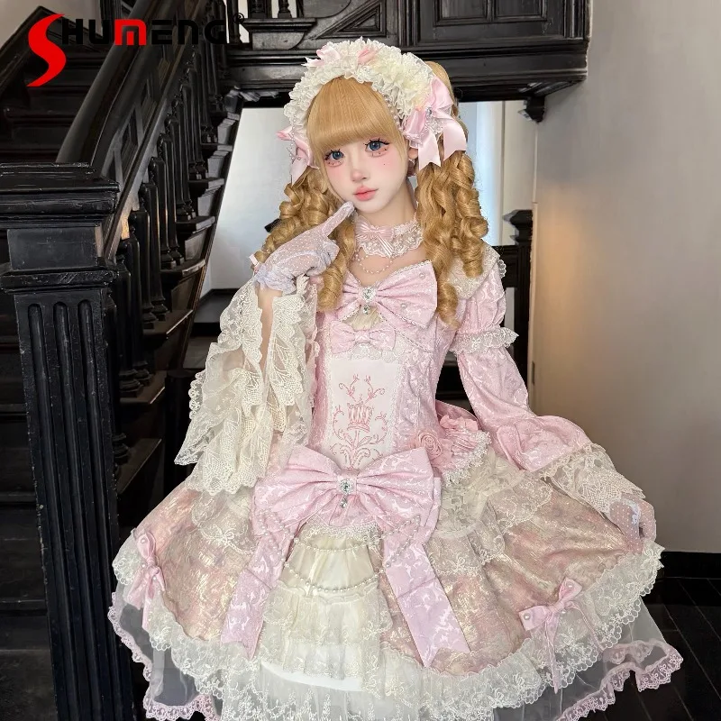 

Heavy Industry Ladies Flower Wedding Beautiful Sweet Vestidos Japanese Lolita Gorgeous Style Elegance Birthday Party Pink Dress