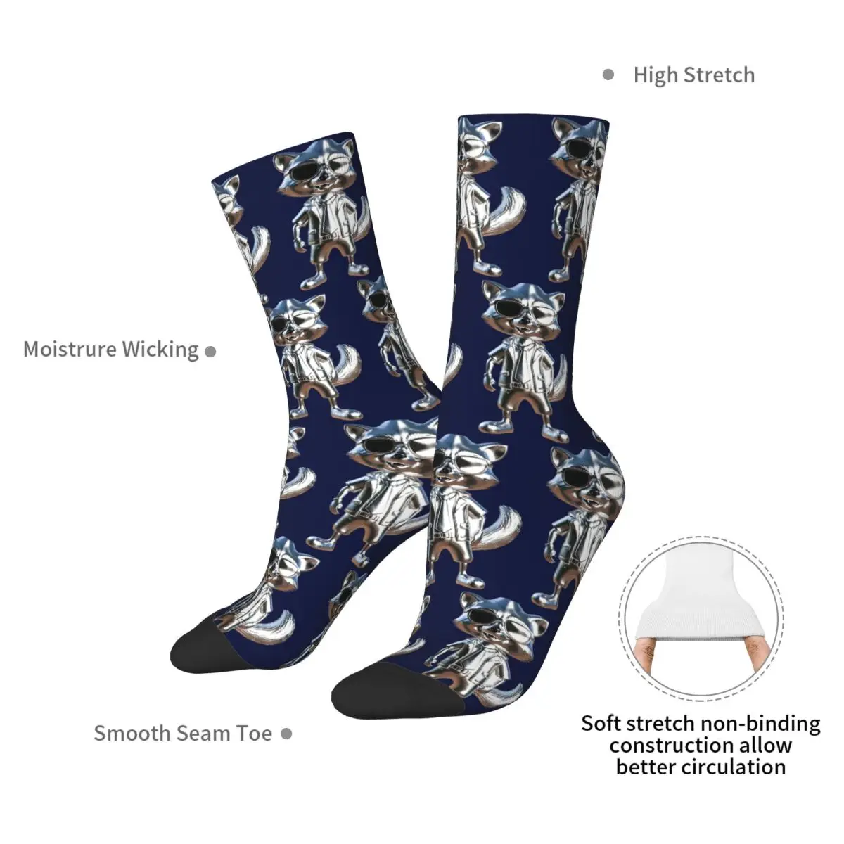 Cool Chrome Wolf Socks Harajuku High Quality Stockings All Season Long Socks Accessories for Man's Woman's Birthday Present