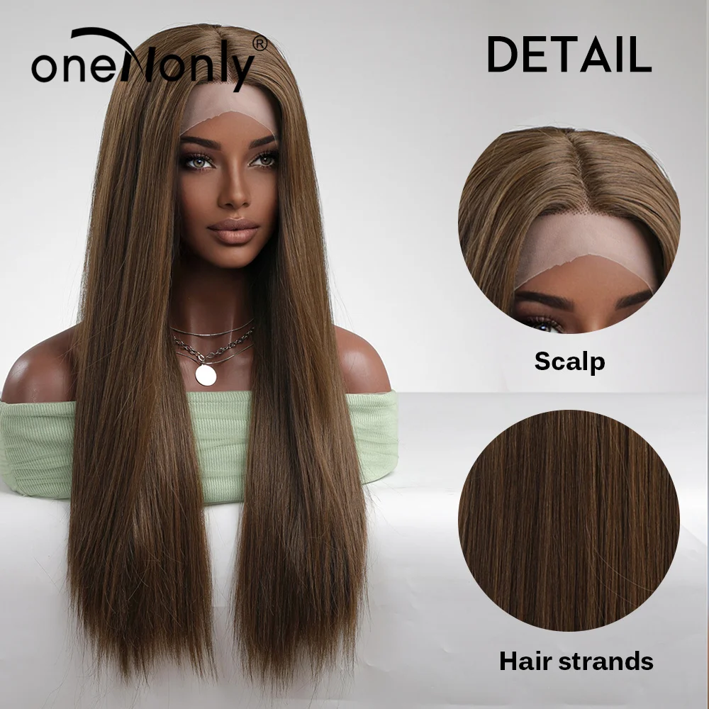 oneNonly Long Straight Synthetic Lace Front Wig Brown Cheaper Natural Woman Wigs Daily Cosplay Party Hair Heat Resistant