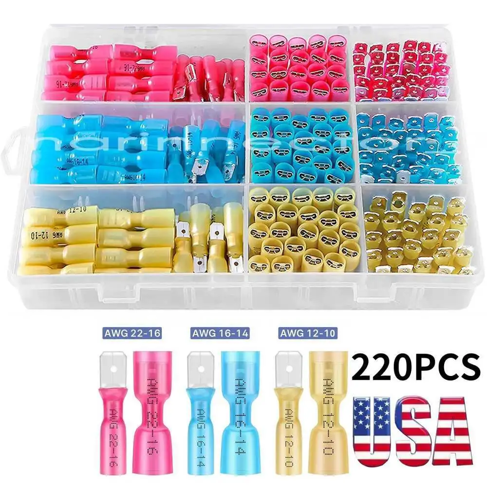 

220Pcs Heat Shrink Spade Connectors Male Female Electrical Wire Butt Terminals