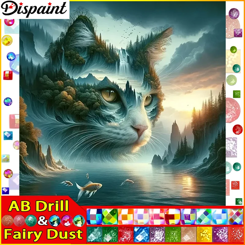 

Dispaint Fairy Dust AB "Кошка животное закат" алмазная живопись 5D полная квадратная/круглая дрель домашний декор DIY Алмазная вышивка крестом