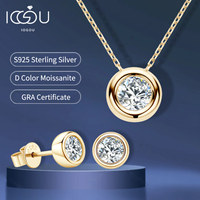 IOGOU Real 3ctw. D Color Moissanite Jewelry Set 925 Silver 18k Gold Plated Pendant Necklace Stud Earrings Set for Women Men Gift