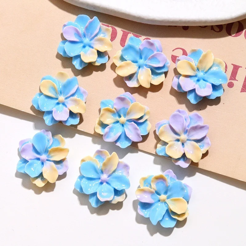Summer style 100pcs/lot 24mm color print cartoon flowers shape resin cabochon beads diy jewelry garment hair accessory