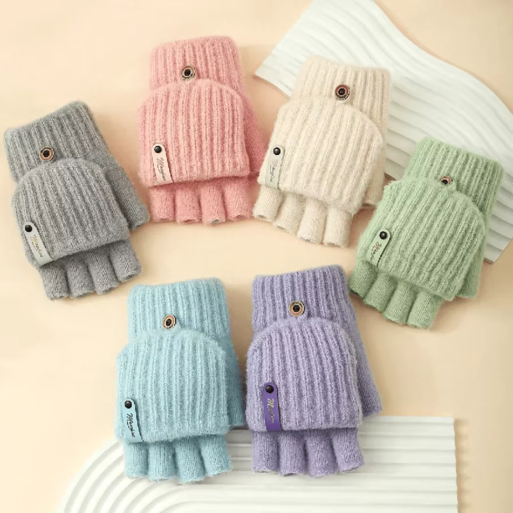 Touchscreen Knitted Wool Gloves Anti-Cold Thickened Bicycle Riding Gloves Half-Finger Fingerless Gloves Writing And Typing