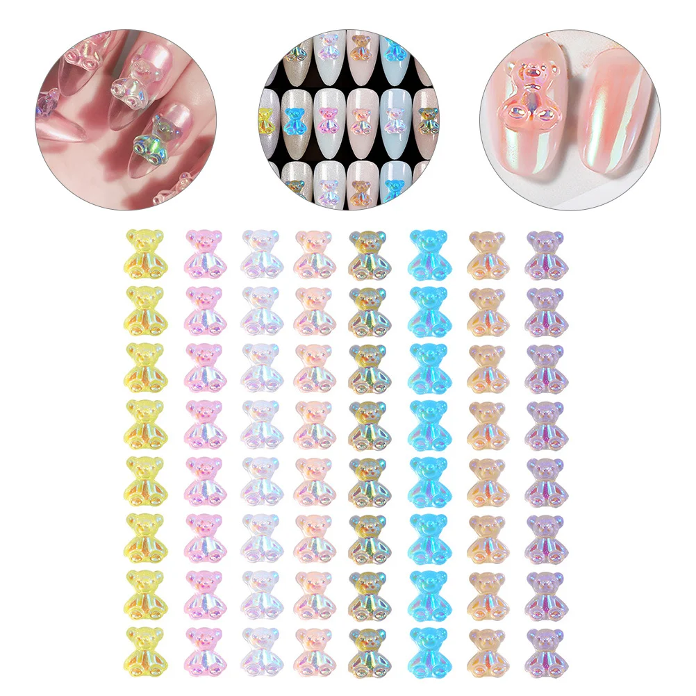 

64Pcs Delicate Bear Design Nail Art Decor DIY Manicure Supplies for Women Girls Party Gift Long Term Premium Material