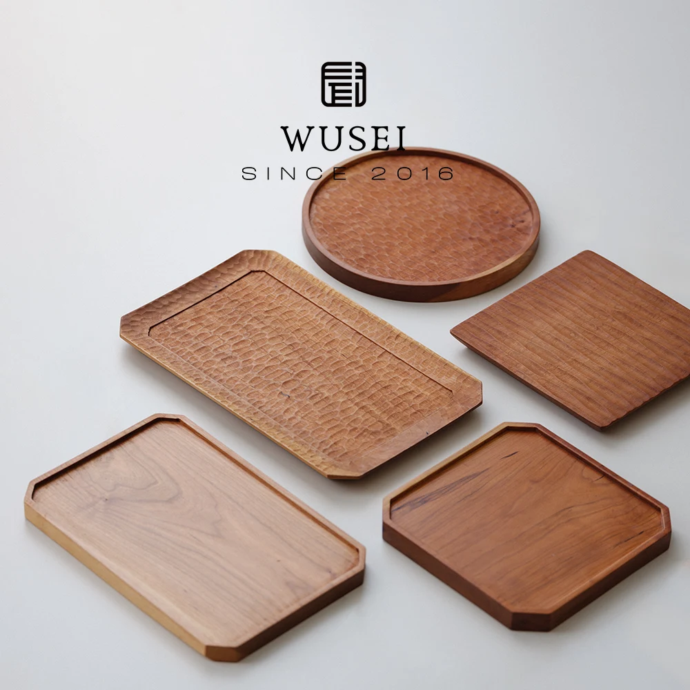 Japanese Style Cherry Wood Tea Tray Traditional Home Decorative Accessories Tea Ceremony Plate Pure Color Natural Wood Grain