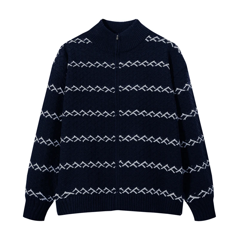 

Twist Stripe Zipper Stand Collar Knitt Sweater Winter Keep Warm Clothes Men Women Vintage Street Casual Daily Knitter Sweaters