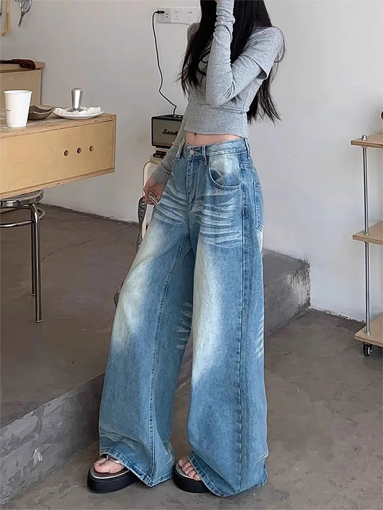 

Американские прямые джинсы больших размеров, женские осенние свободные узкие брюки с высокой талией и широкими штанинами в пол