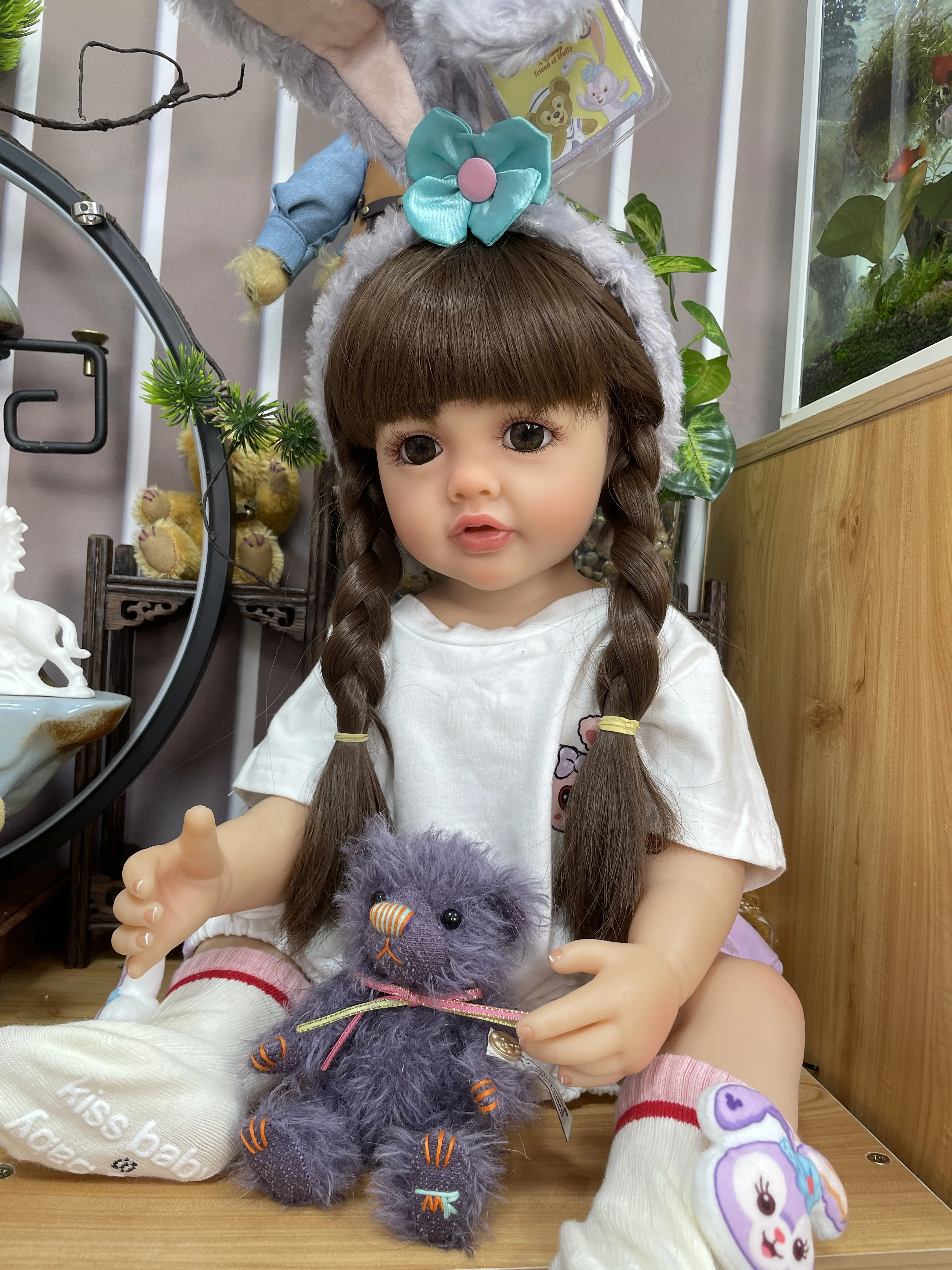 NPK 55CM Full Body Silicone Soft Touch Reborn Toddler Princess Betty with long hair Lifelike Real baby doll