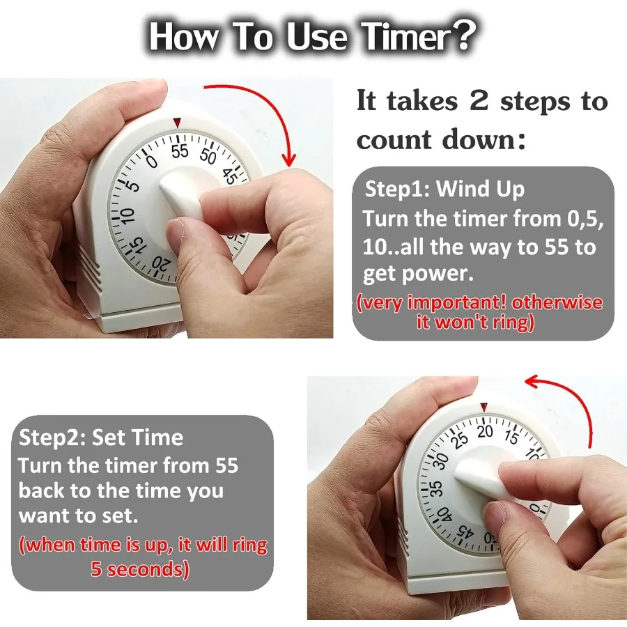 60-minutowy mechaniczny timer z alarmem, ręczny timer odliczający czas do klasy, domu, nauki i gotowania