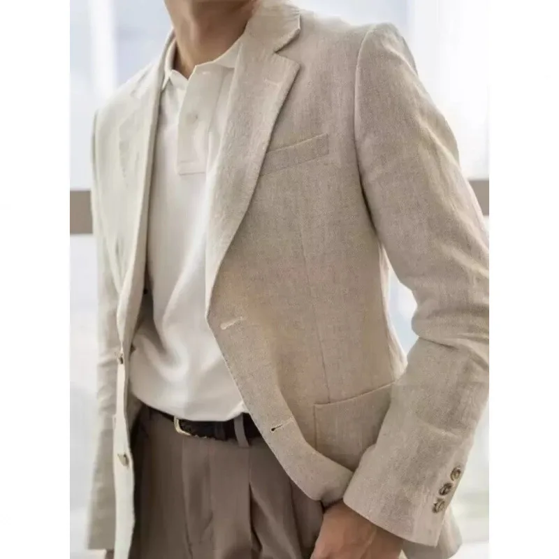 

Spring Autumn Linen Casual Blazer Men's Plus Size Lightweight Breathable Slim Fit Office Luxury Jacket