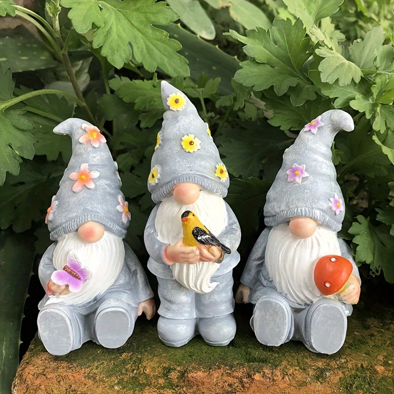 3pcs Resin Cartoon Elf Gnome Statue Outdoor Dwarf Craft Terrace Courtyard Landscaping Garden Decor Accessory