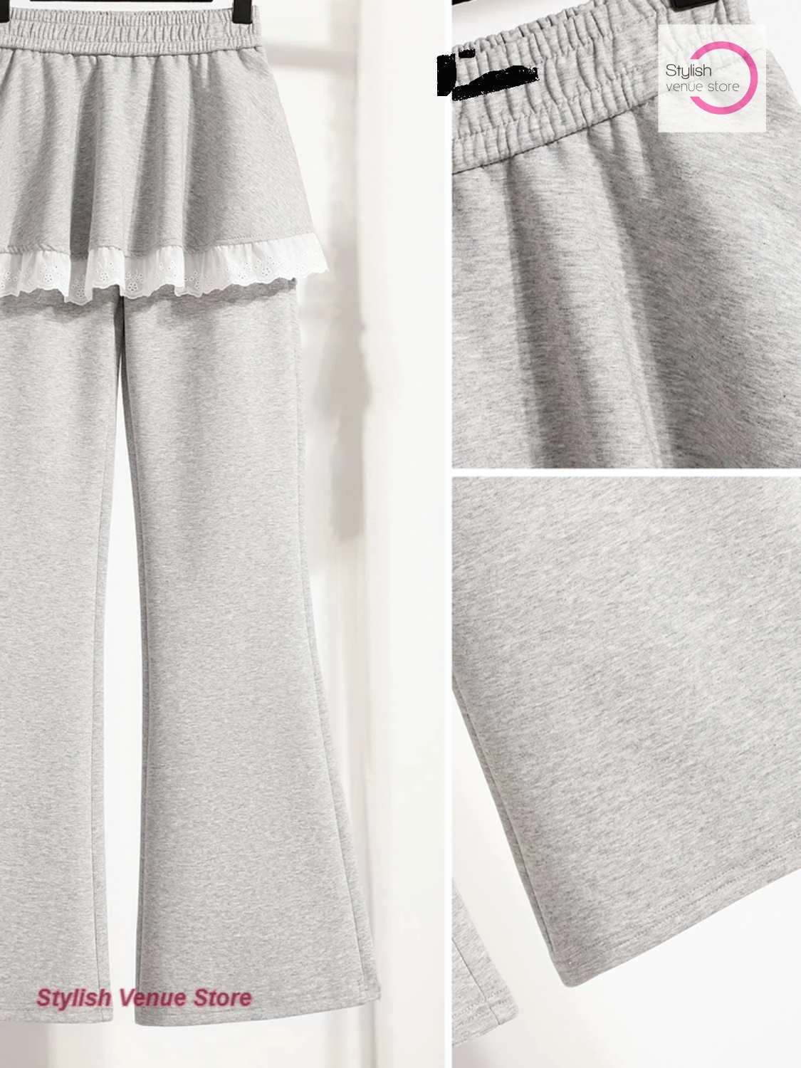 Korean lace pants female spring and autumn fake two fart curtain pants new skirt pants plus size loose slim bell bottoms.