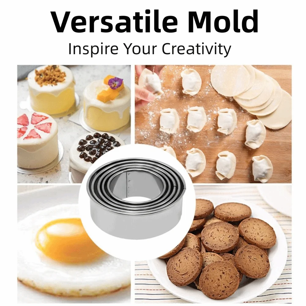 

5Pcs Stainless Steel Biscuit Mold Set Round Graduated Sizes Baking Mould Non-Rust Dishwasher Safe Dumpling Skin Cutters
