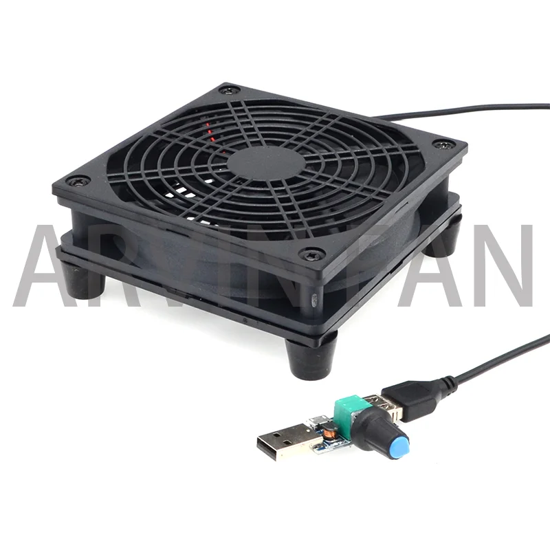 120mm Router Fan DIY PC Cooler TV Box Wireless Cooling Silent Quiet DC 5V USB Powe 120x25mm 12CM W/Screws Protective Net