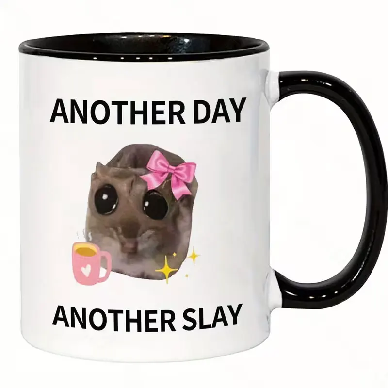 1 Mug, Seven-Color Coffee Cup, Gift for Friends "Another Day" Sad Hamster Meme 11 oz Ceramic Coffee Mug