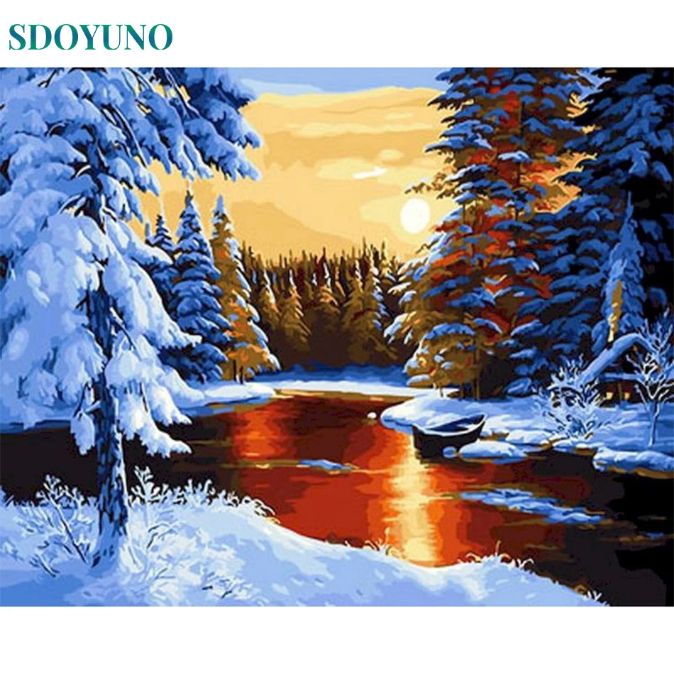 

SDOYUNO 20x30cm DIY Crafts Painting By Numbers Kits Landscape Winter Oil Picture By Number On Canvas Modern Home Wall Decor