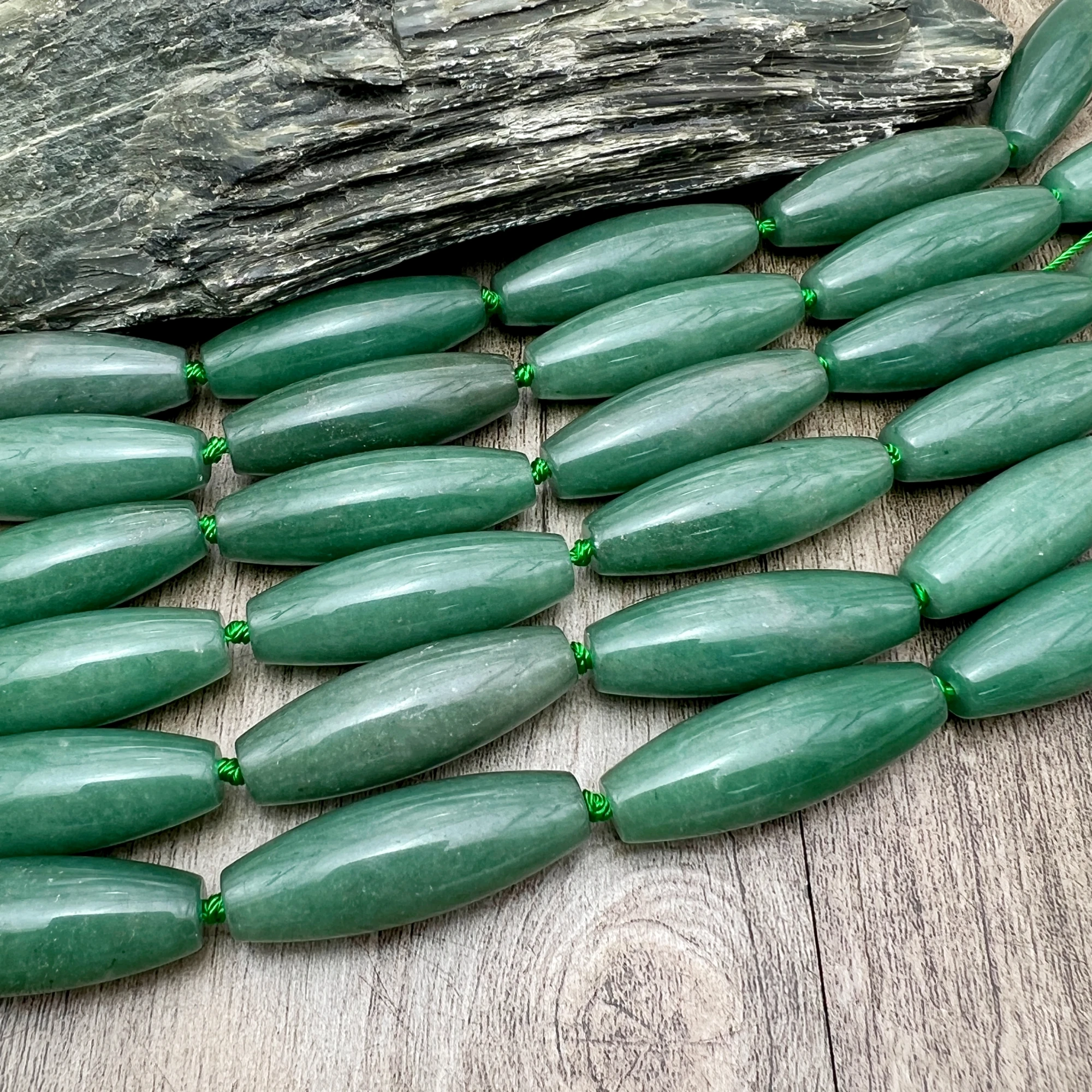 14x40 مللي متر 9 قطعة كبيرة الطبيعية الخضراء اليشم افينتورين برميل الكتلة الخرز DIY بها بنفسك صنع المجوهرات #3