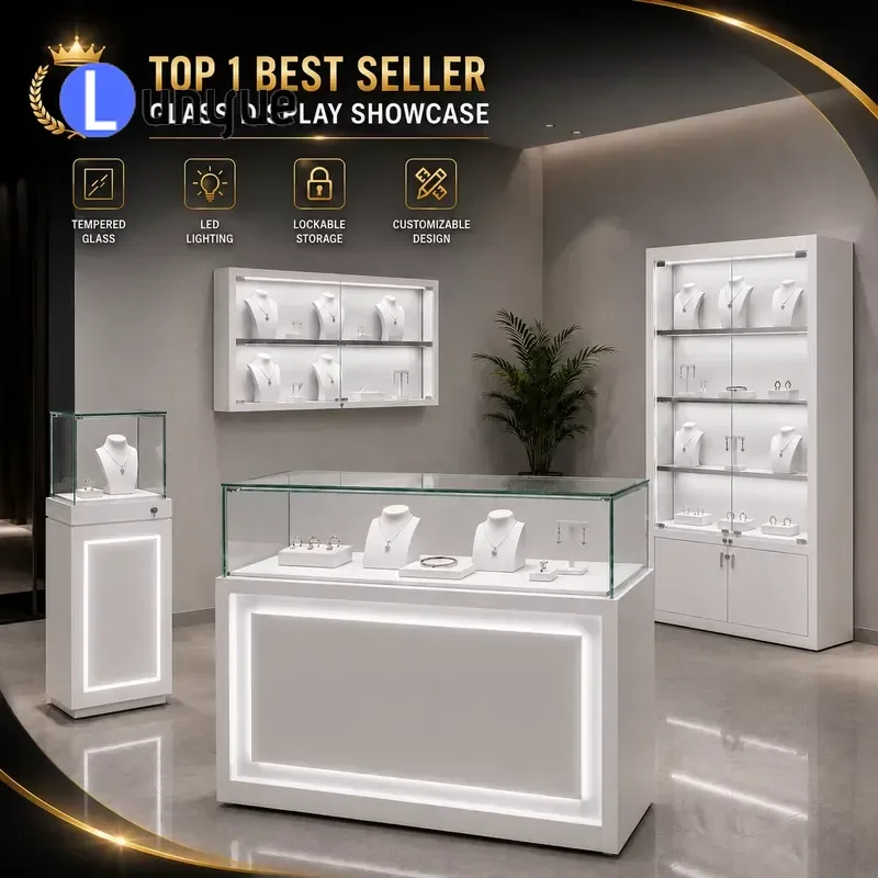 Custom Jewelry Display Case Counter Cabinet New Arrival Showcase for Store Retail Shop Glass Display Stand Furniture