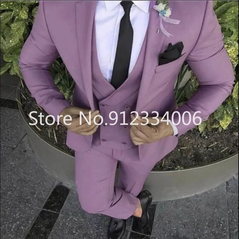 

New Lavender Wedding Suits for Men 3 Piece Slim Fit Formal Best Man Groom Tuxedo Classic Men Suit for Party( Blazer+Vest+Pants )