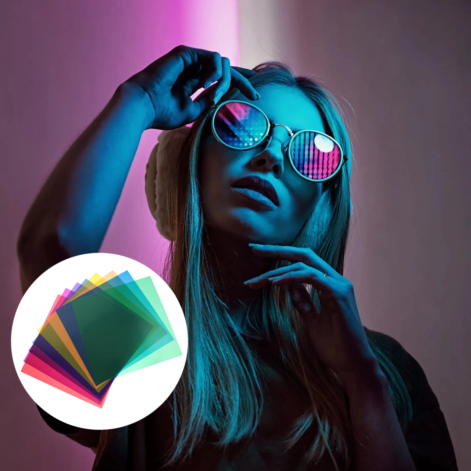 

8Pcs Colored Overlays Flash Filters Light Correction Gels Photo Stage DJ Lighting Color Mixing Transmission