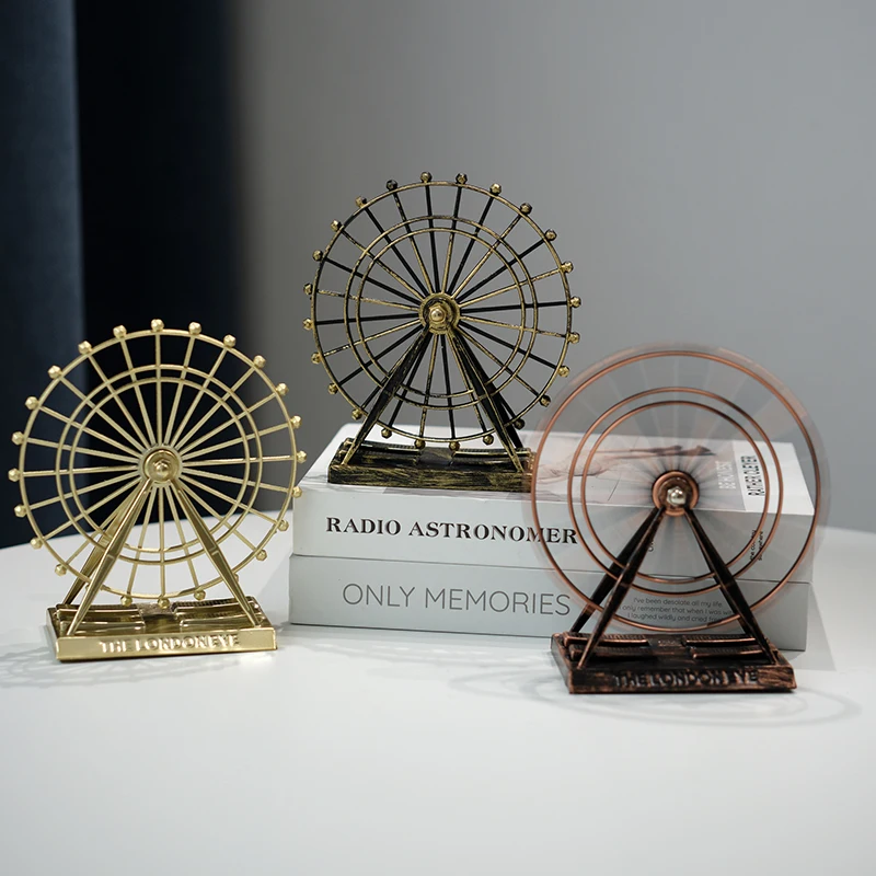 1pcs Retro Metal London Eye Ferris Wheel Rotating Stress Relieving Toy Model Home Desk Decoration Festival Gift
