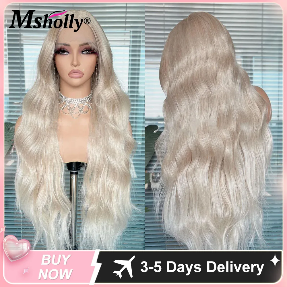 Msholly Christmas Platinum Blonde Body Wave 100% Human Hair Wig Pre Cut 13x6 Lace Wig 210% Density Cream Platinum Blonde Wigs