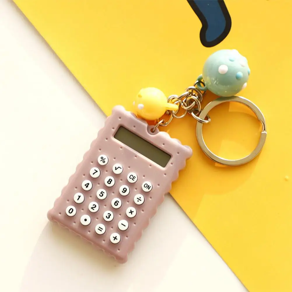 Novelty Keychain Calculator Cute Cartoon Biscuit Shape Keychain Calculator with 8 Digits Lcd Display Durable Mini for On-the-go